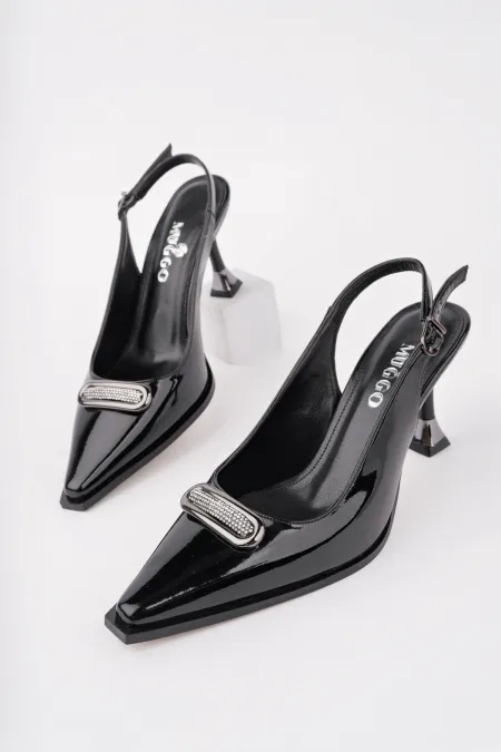 Muggo HEELS Open Back Buckle Detail Casual Classic Heeled Women's Stiletto Shoes