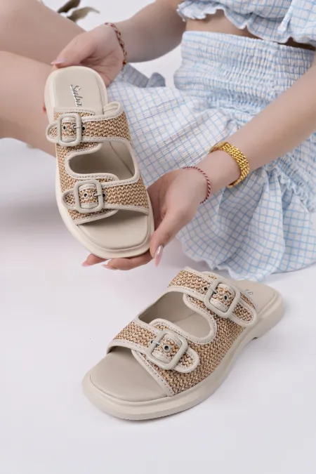 Pantoufles tissées décontractées pour femmes Muggo SARLE à double bride ajustable