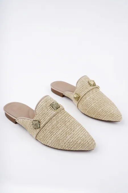 Pantoufles décontractées en paille à bout fermé pour femmes Muggo KENDAL