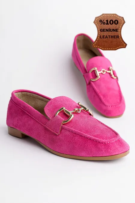 Mocassins décontractés en cuir pour femmes Muggo MONA avec boucle métallique garantie