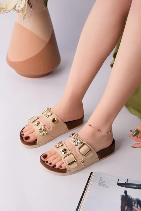 Muggo NYSSA Women's Casual Slippers with Butterfly Accessory and Double Buckle