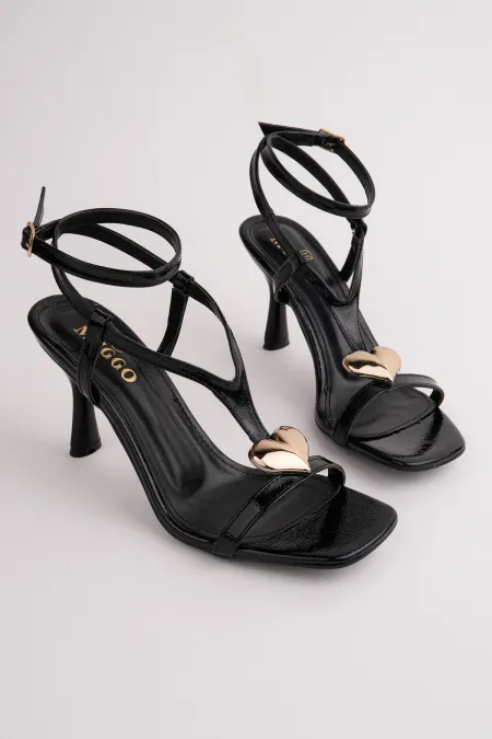 Muggo HEART Women's Sandals with Heart Accessory and Thin Heel