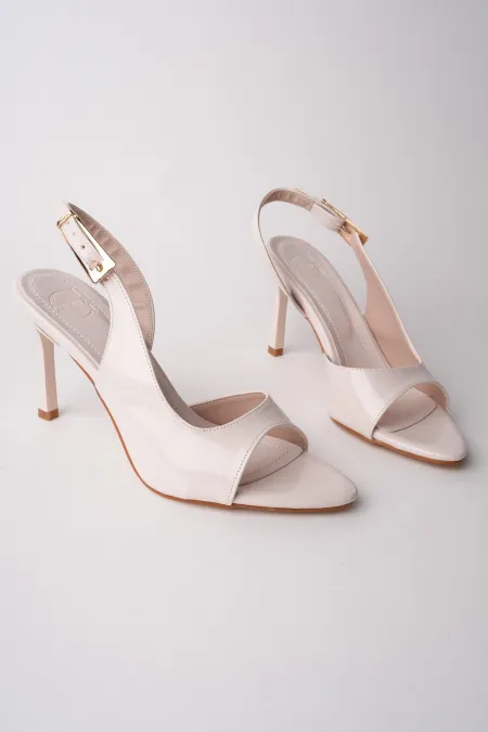 Muggo PURELINE Patent Leather Pointed Toe Thin Heel Open Back Women's High Heels