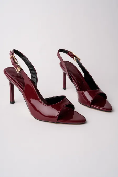 Muggo PURELINE Patent Leather Pointed Toe Thin Heel Open Back Women's High Heels