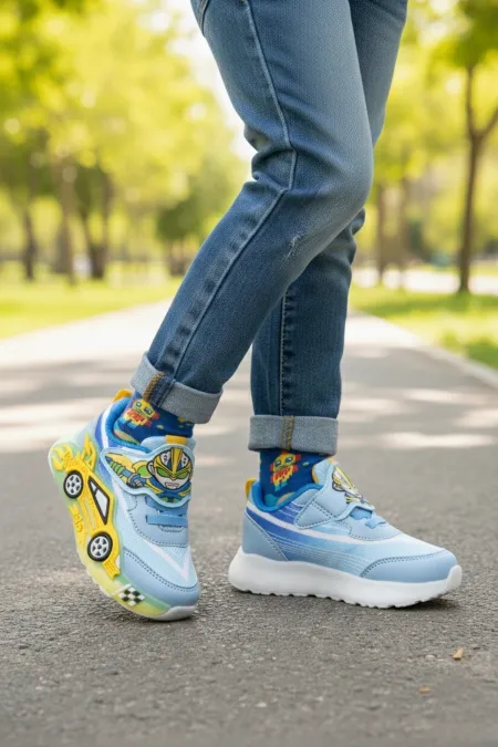 Chaussures de sport décontractées pour enfants Muggo CAR avec motif de voiture à scratch et lumières