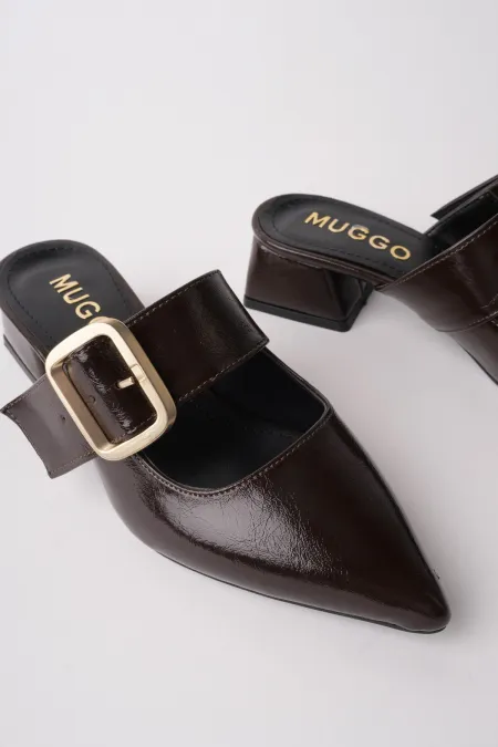 Muggo DESTİNY Gold Tokalı Tek Bant Sivri Burun Kadın Topuklu Terlik
