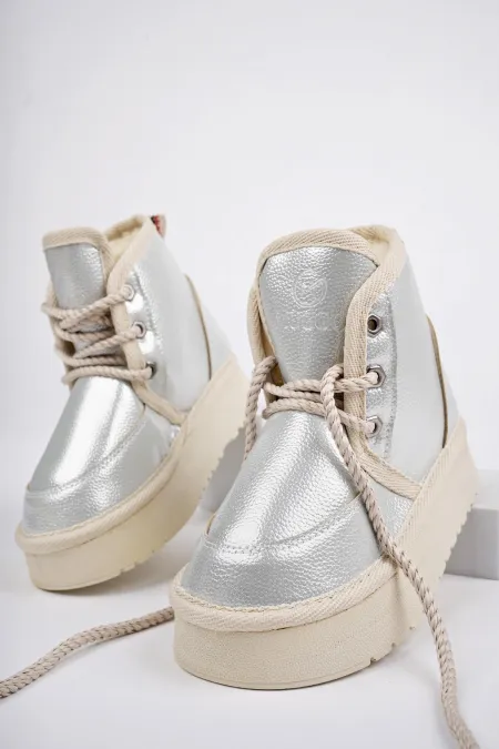 Bottines Muggo PUFFY à semelle épaisse garantie, doublées de fourrure et à lacets, idéales au quotidien pour les enfants