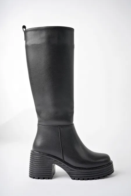 Bottes pour femmes Muggo BONITA à semelle épaisse dentelée et plateforme, fermeture éclair.