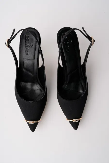 Muggo OURELİA Gold Ring Detail Pointed Toe Open Back Women's High Heel Shoes