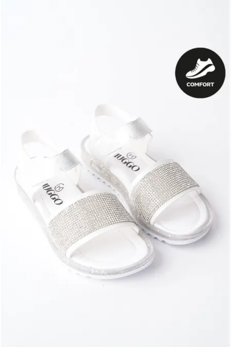 Sandales orthopédiques légères Muggo WINNIE pour filles, garanties pour un usage quotidien, ornées de strass et dotées d'une fermeture velcro.