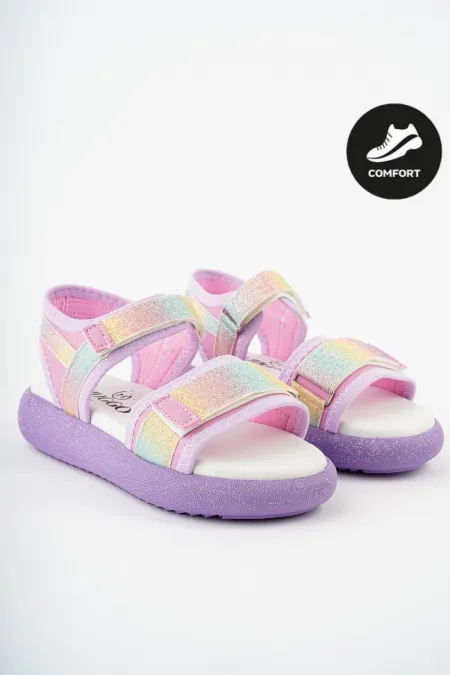 Sandales pour filles Muggo CRUZ, garanties pour tous les jours, à semelle orthopédique légère, pailletées et à scratch