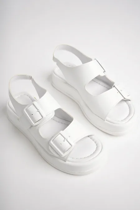 Muggo JASMINE Guaranteed Platform Heel Double Strap Buckle Detail Elastic Women's Sandals Muggo JASMINE Guaranteed Platform Heel Double Strap Buckle Detail Elastic Women's Sandals