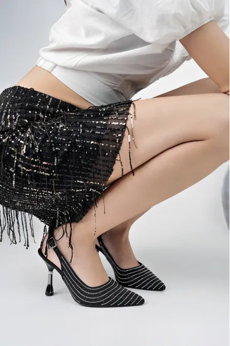 Escarpins classiques à talons hauts Muggo AMRITA pour femmes, bout pointu, ornés et talon ouvert.