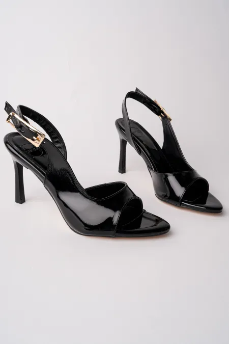 Muggo PURELINE Patent Leather Pointed Toe Thin Heel Open Back Women's High Heels