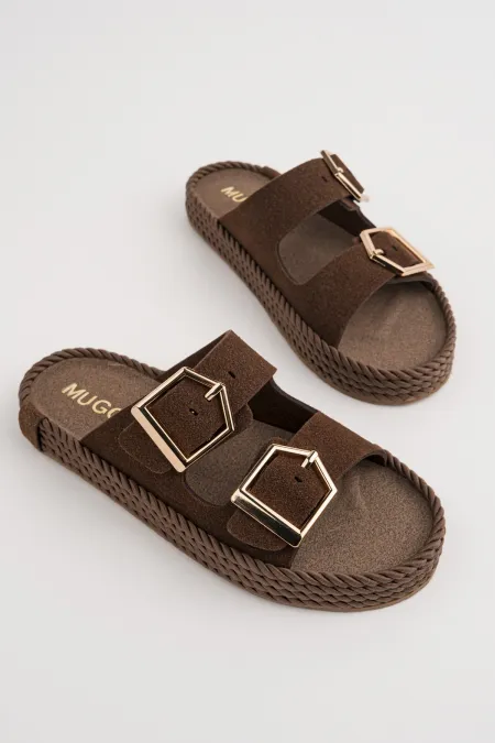 Muggo GOLDY Women's Double Buckle Adjustable Comfortable Sole Casual Slippers