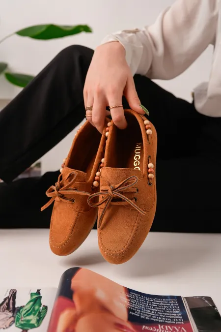 Muggo Multi-Colored Beaded Detail Women's Casual Lace-up Loafer Shoes Muggo Multi-Colored Beaded Detail Women's Casual Lace-up Loafer Shoes
