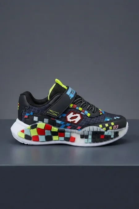 Chaussures de sport pour enfants Muggo BLOCK à semelle colorée à blocs, fermeture velcro et à lacets