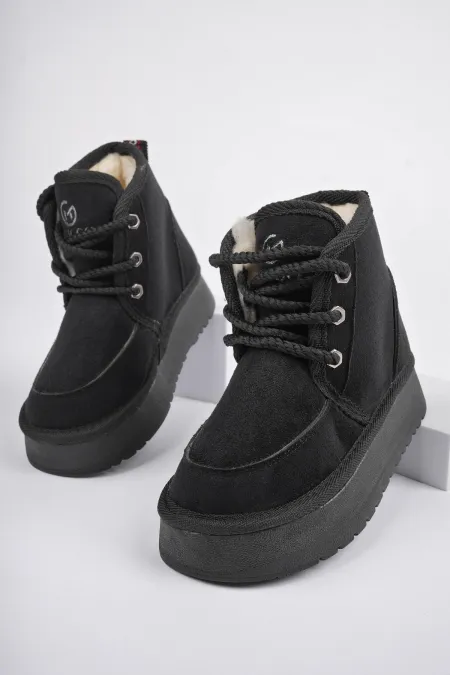 Bottines Muggo PUFFY à semelle épaisse garantie, doublées de fourrure et à lacets, idéales au quotidien pour les enfants