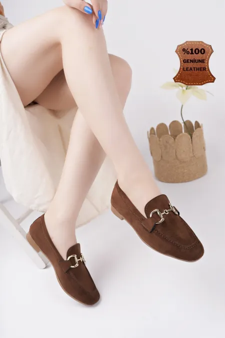 Mocassins décontractés en cuir pour femmes Muggo MONA avec boucle métallique garantie