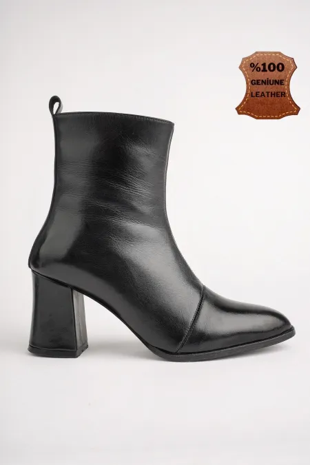 Muggo CHEVY Garantili Hakiki Deri Fermuarlı Topuklu Kadın Bot