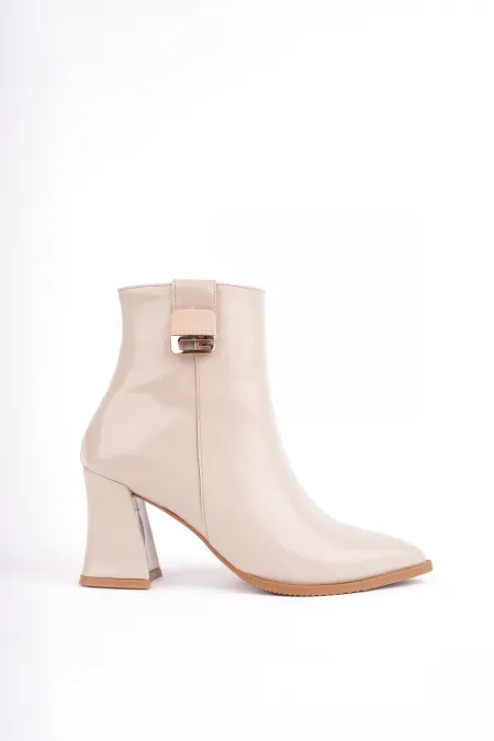 Bottes Muggo LUXERA pour femmes, bout pointu, avec boucle, fermeture éclair et talon épais.