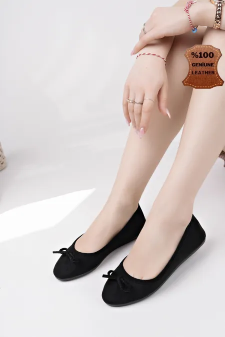 Ballerines décontractées en cuir pour femmes Muggo MIU Bowknot