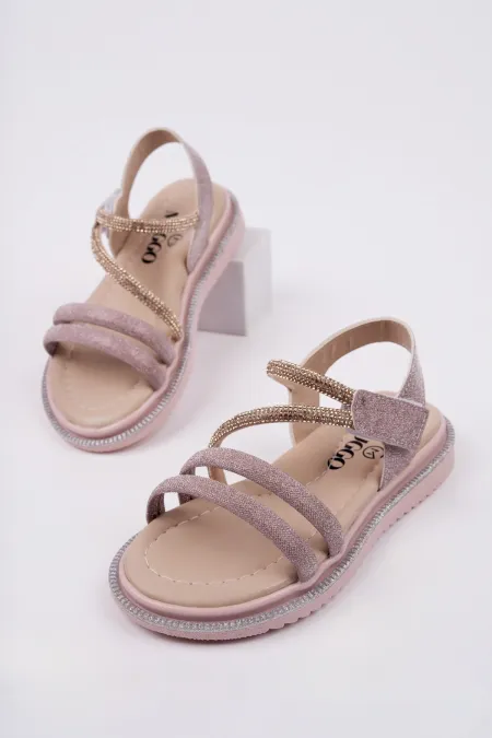 Muggo MQUEEN Cırtlı ve Simli Günlük Kız Çocuk Sandalet