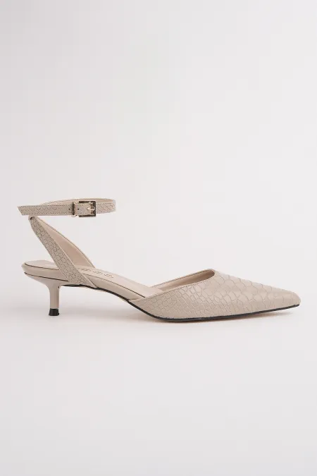 Chaussures Muggo KICK pour femmes, à bout pointu, talon fin et bride cheville, motif crocodile