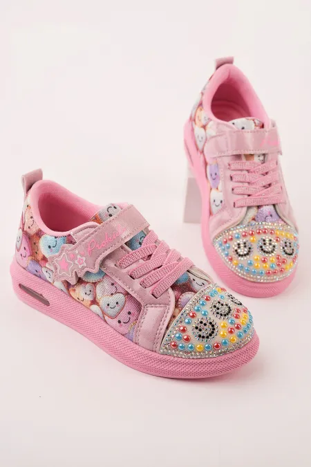 Muggo SMILE Girls' Light-Up Casual Sneaker with Stone Detail and Velcro Closure Muggo SMILE Girls' Light-Up Casual Sneaker with Stone Detail and Velcro Closure