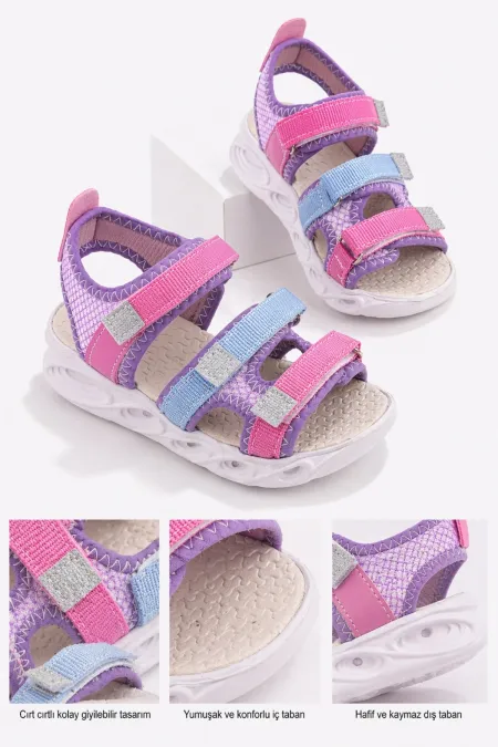 Muggo TATU Girls' Velcro Light-Up Sandals