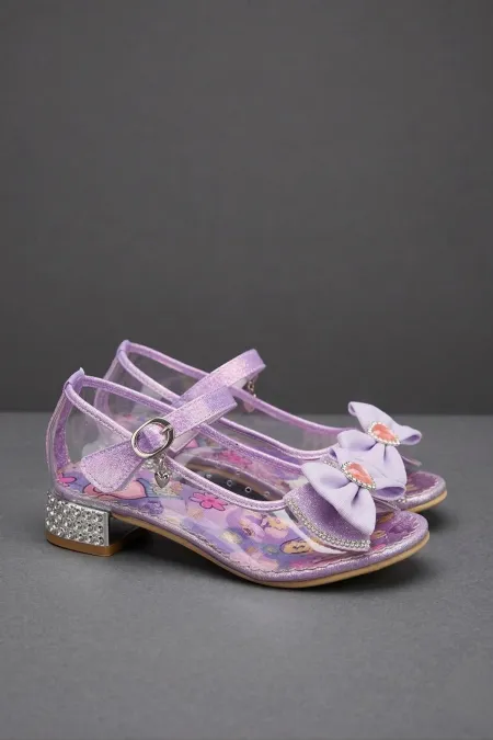 Chaussures habillées à talons hauts pour filles Muggo PONYTA transparentes à paillettes et nœud, ornées d'un nœud.