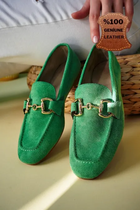 Mocassins décontractés en cuir pour femmes Muggo MONA avec boucle métallique garantie