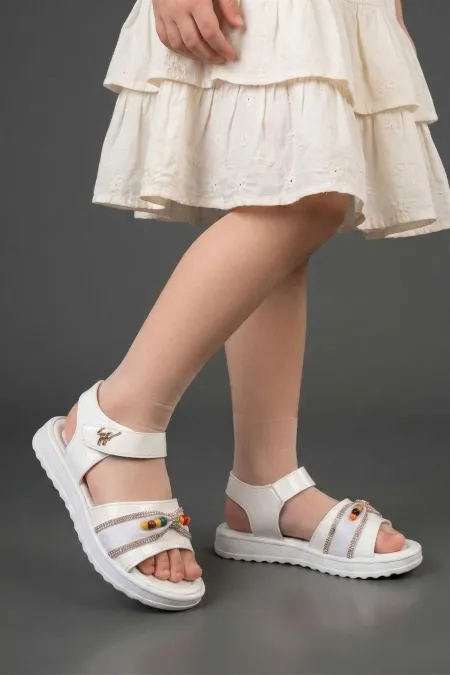 Sandales pour filles Muggo BUTTERFLY avec nœud en perles colorées et fermeture velcro