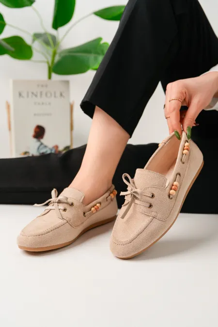 Muggo Multi-Colored Beaded Detail Women's Casual Lace-up Loafer Shoes Muggo Multi-Colored Beaded Detail Women's Casual Lace-up Loafer Shoes