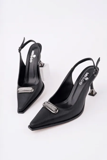 Muggo HEELS Open Back Buckle Detail Casual Classic Heeled Women's Stiletto Shoes