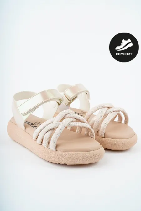 Sandales orthopédiques légères Muggo JAZZ pour filles, conçues pour un usage quotidien, avec détails tricotés et fermeture velcro.