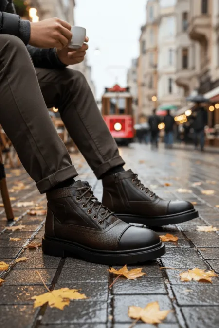 Bottes d'hiver pour homme Muggo GUSTA avec lacets, fermeture éclair et doublure en fourrure