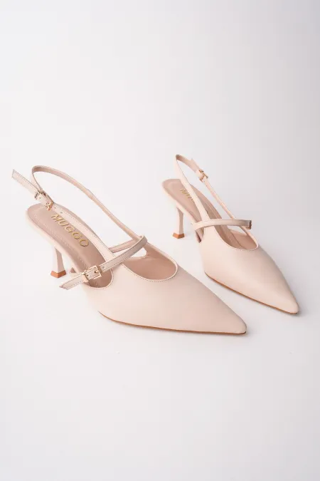 Muggo ANJELA Belt Detail Pointed Toe Open Back Women's High Heel Shoes