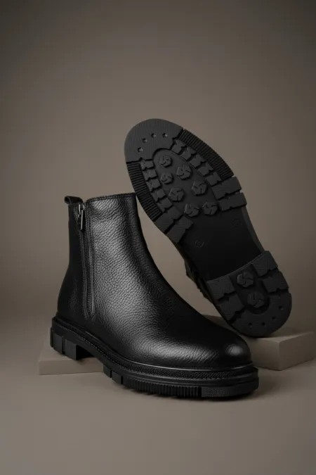 Bottes d'hiver pour homme Muggo CHELSEY en cuir véritable à double fermeture éclair