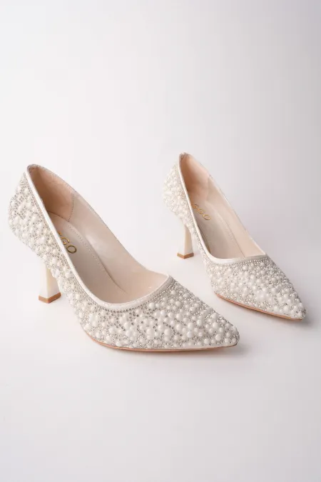Chaussures de soirée et de mariage Muggo STONY à talons hauts ornées de pierres et de perles