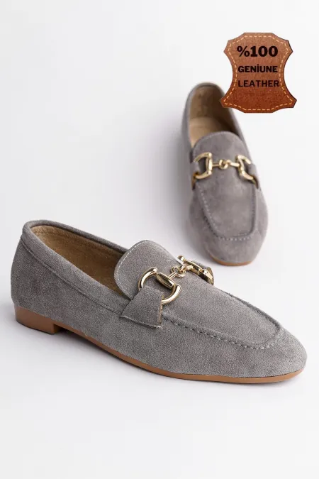 Mocassins décontractés en cuir pour femmes Muggo MONA avec boucle métallique garantie