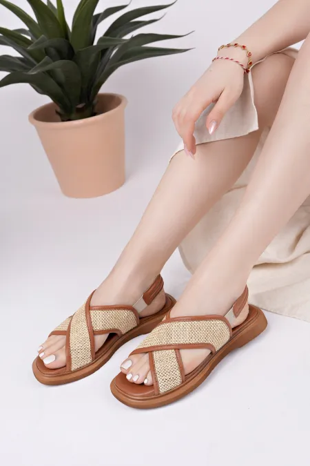 Muggo ELİSHA Lastikli Kadın Günlük Hasır Sandalet