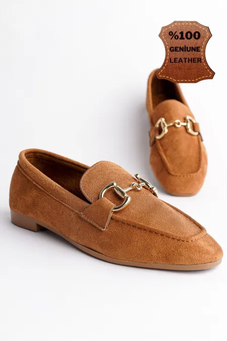 Mocassins décontractés en cuir pour femmes Muggo MONA avec boucle métallique garantie