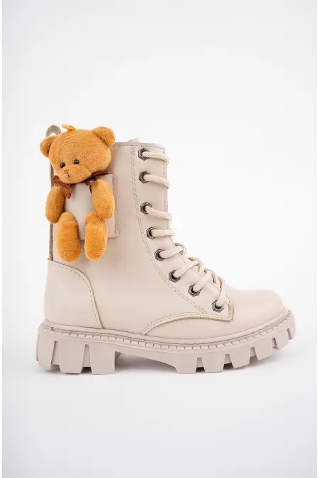 Bottes pour enfants Muggo PINKY à lacets et fermeture éclair, motif ours en peluche garanti