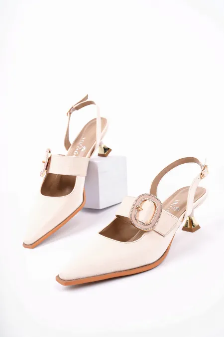 Muggo MARIANA Women's Classic Casual High-Heeled Shoes with Buckle Detail