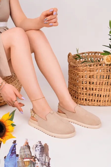 Muggo BUCKLE Süet Deri Ayarlanabilir Tokalı Günlük Rahat Önü Kapalı Kadın Sandalet