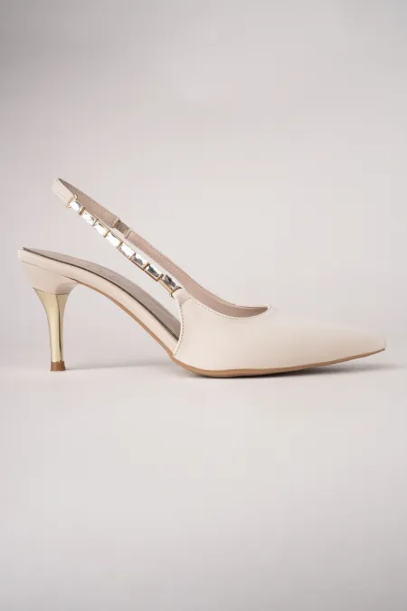 Muggo VIVARA Chain Detail Pointed Toe Open Back Women's High Heel Shoes