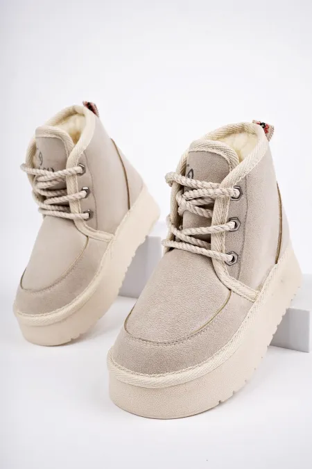 Bottines Muggo PUFFY à semelle épaisse garantie, doublées de fourrure et à lacets, idéales au quotidien pour les enfants