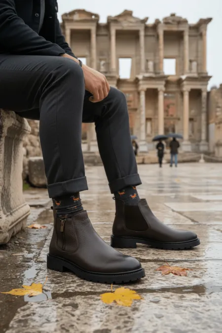 Bottes d'hiver pour hommes Muggo LUXOR en cuir véritable avec fermeture éclair