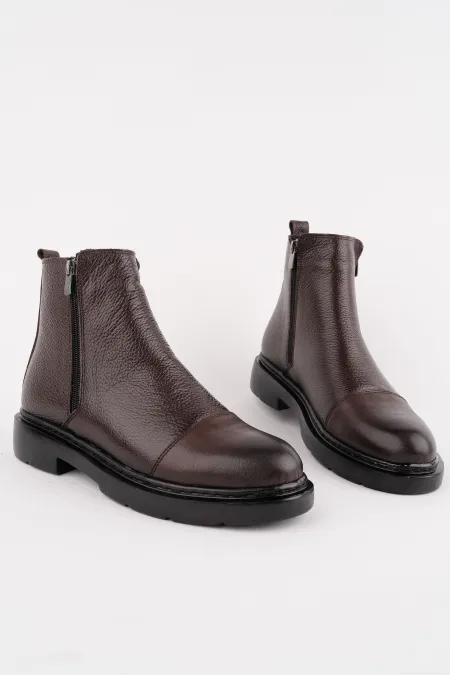 Bottes Chelsea d'hiver pour homme Muggo DRAKO en cuir véritable avec double fermeture éclair